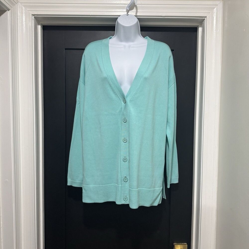 TALBOTS Turquoise Blue Cardigan Sweater Aqua Blue Coastal Women Sz Large Layered